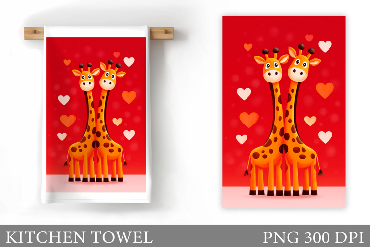 Valentines Giraffe Kitchen Towel. Valentine Kitchen Towel