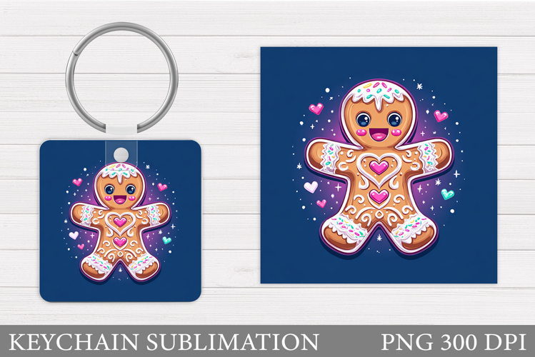 Cute Gingerbread Keychain. Christmas Keychain Sublimation