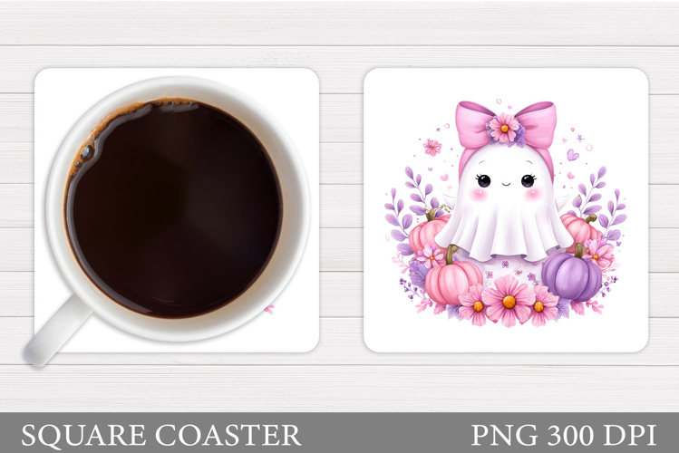 Cute Halloween Coaster Sublimation. Ghost Coaster Design