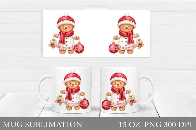 Christmas Mug Sublimation. Cute Gingerbread Mug Design