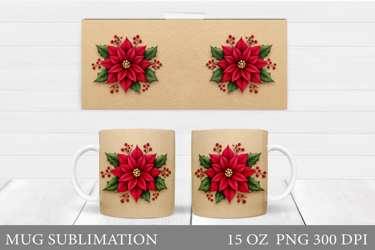 Poinsettia Mug Sublimation. Christmas Mug Design