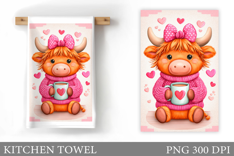 Valentines Cow Kitchen Towel. Valentine Kitchen Towel Design