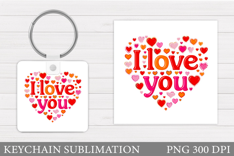 Hearts Keychain Sublimation. Valentine Keychain Design