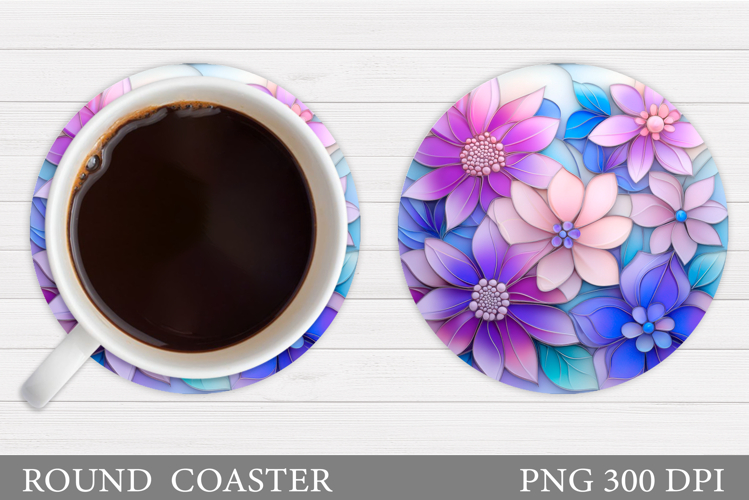 Flowers Coaster Sublimation. Floral Coaster Design