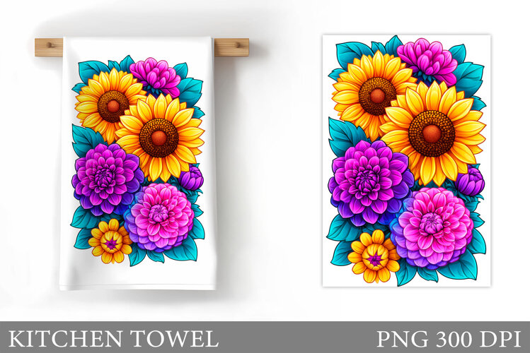 Floral Kitchen Towel Design. Flowers Kitchen Towel example image 1