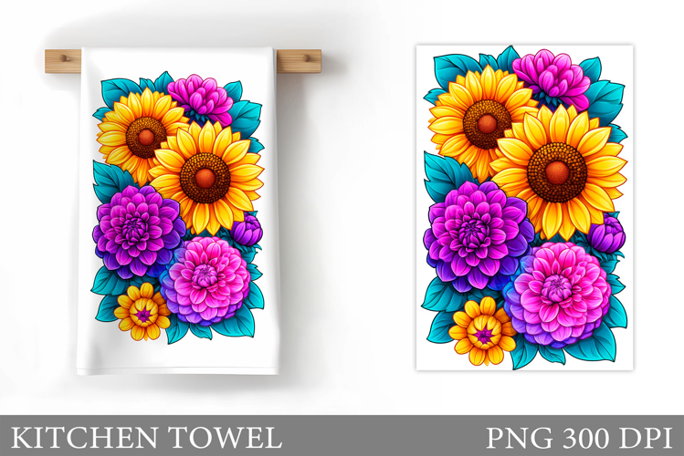 Floral Kitchen Towel Design. Flowers Kitchen Towel