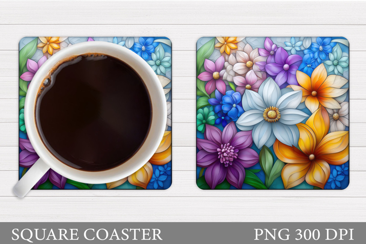 Flowers Coaster Sublimation. Floral Coaster Design