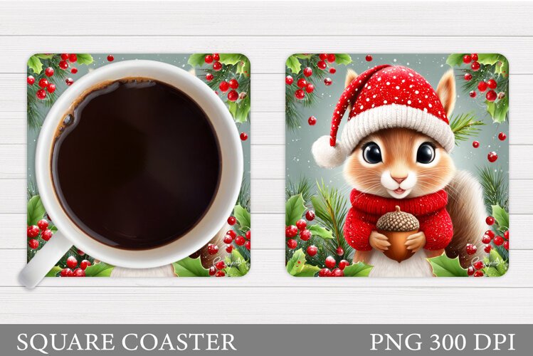 Christmas Squirrel Coaster. Christmas Coaster Sublimation example image 1