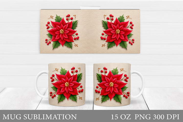 Poinsettia Mug Sublimation. Christmas Mug Design