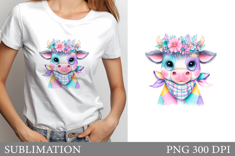 Cute Cow Sublimation. Cute Cow T-Shirt Design