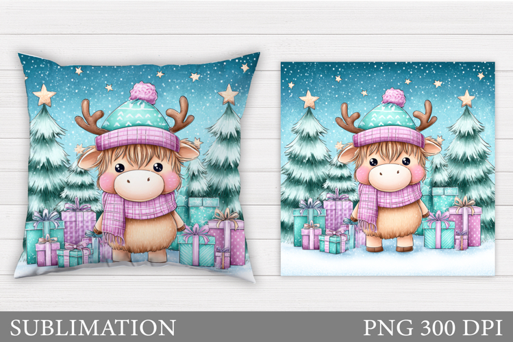 Christmas Cow Pillow Design. Christmas Pillow Sublimation