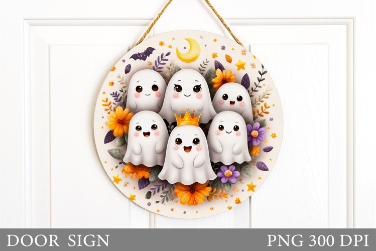 Cute Ghost Door Sign Design. Halloween Door Sign Sublimation