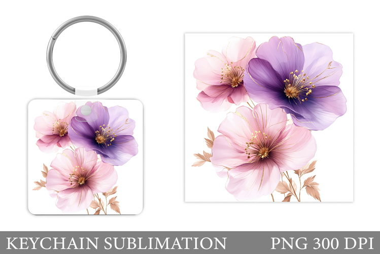 Flowers Keychain Sublimation. Floral Keychain Design