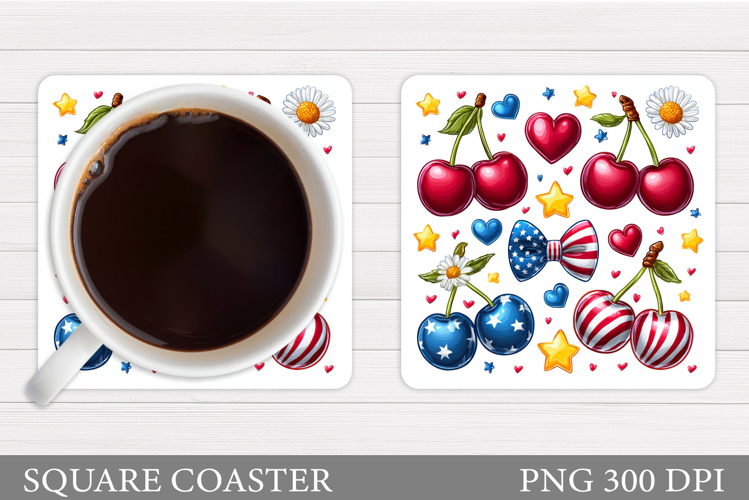 Cherry Coaster Design. Patriotic Coaster Sublimation