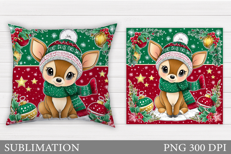 Christmas Deer Pillow Design. Christmas Pillow Sublimation