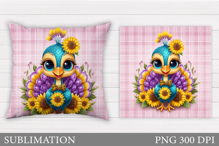 Cute Peacock Pillow Sublimation. Peacock Sublimation example image 1