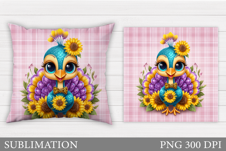 Cute Peacock Pillow Sublimation. Peacock Sublimation