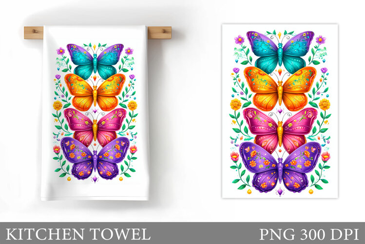 Butterflies Kitchen Towel. Butterflies Sublimation example image 1