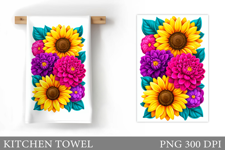 Flowers Kitchen Towel. Floral Kitchen Towel Sublimation