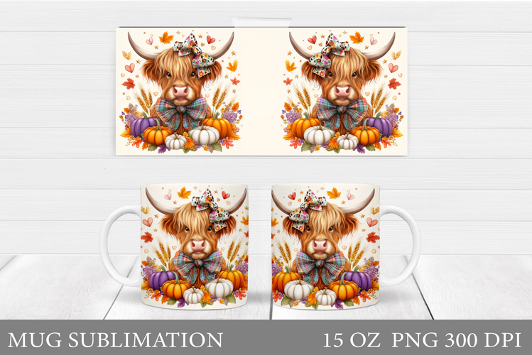 Fall Cow Mug Sublimation. Fall Mug Wrap Design