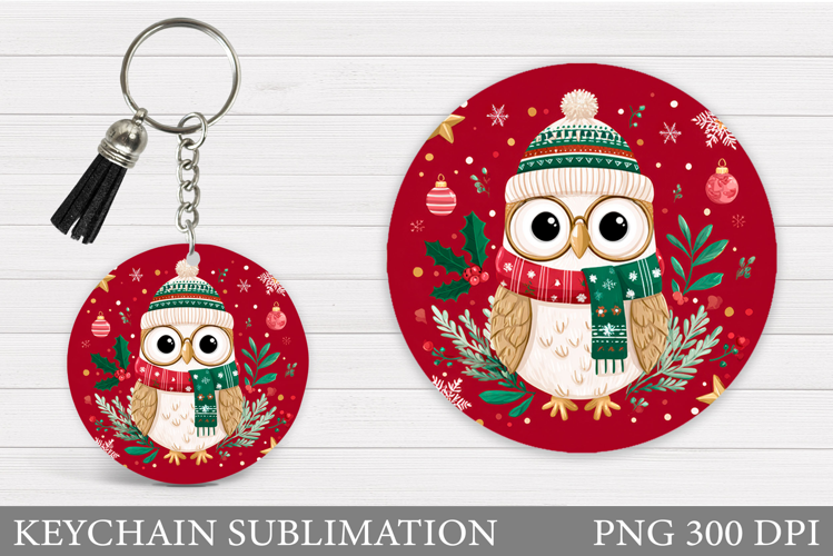 Christmas Owl Keychain. Christmas Keychain Sublimation