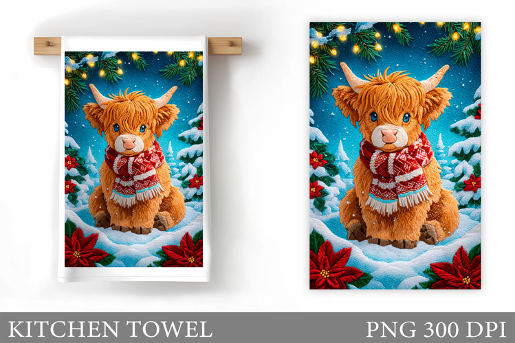 Christmas Cow Kitchen Towel Design. Christmas Kitchen Towel