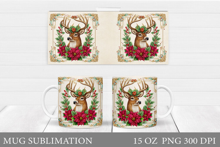Reindeer Mug Wrap Design. Christmas Mug Sublimation example image 1