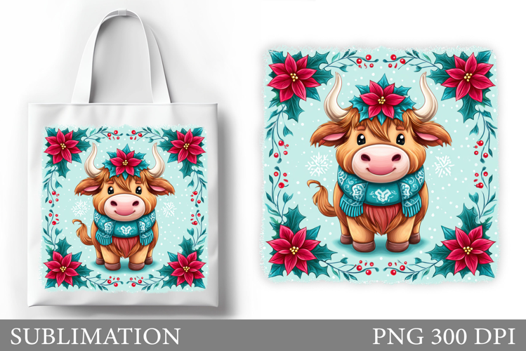 Christmas Cow Tote Bag. Christmas Tote Bag Sublimation