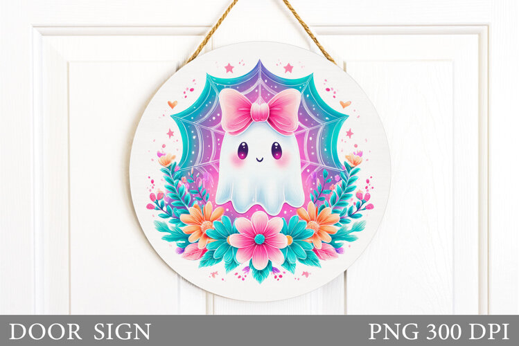 Ghost Door Sign Design. Halloween Door Sign Sublimation example image 1