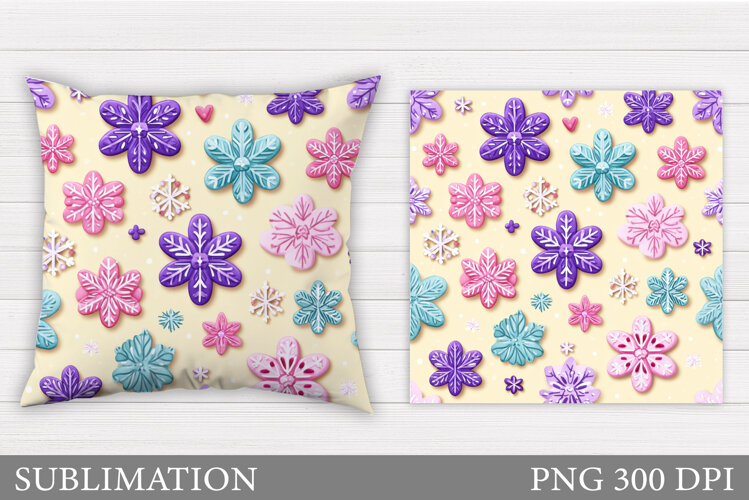 Snowflakes Pillow Design. Winter Pillow Sublimation example image 1
