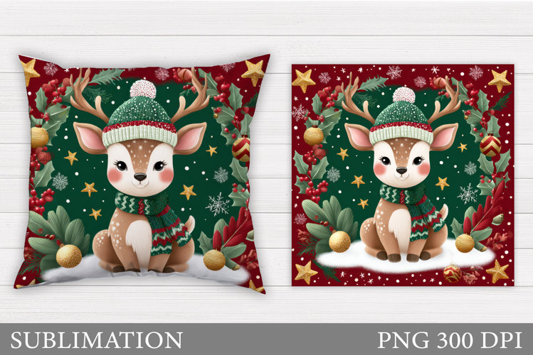 Christmas Deer Pillow Design. Christmas Pillow Sublimation