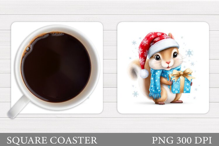 Christmas Squirrel Coaster. Christmas Coaster Sublimation example image 1