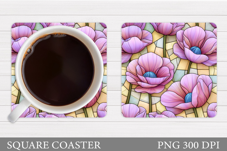 Flowers Poppies Coaster Sublimation. Flowers Coaster Design
