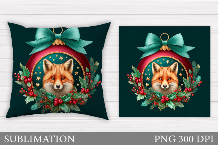 Christmas Fox Pillow Design. Christmas Pillow Sublimation