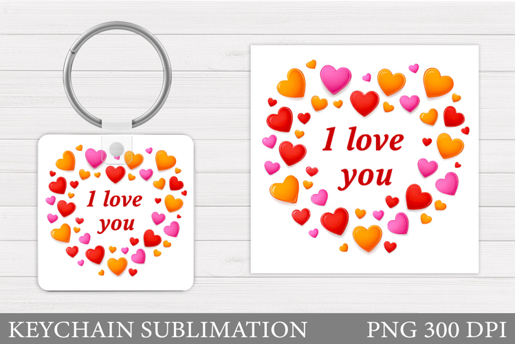 Hearts Keychain Sublimation. Valentine Keychain Design