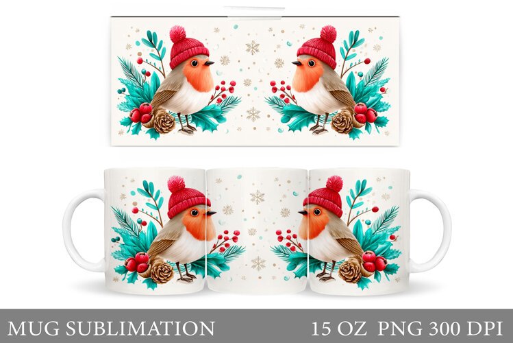 Christmas Bird Mug Design. Christmas Mug Sublimation example image 1