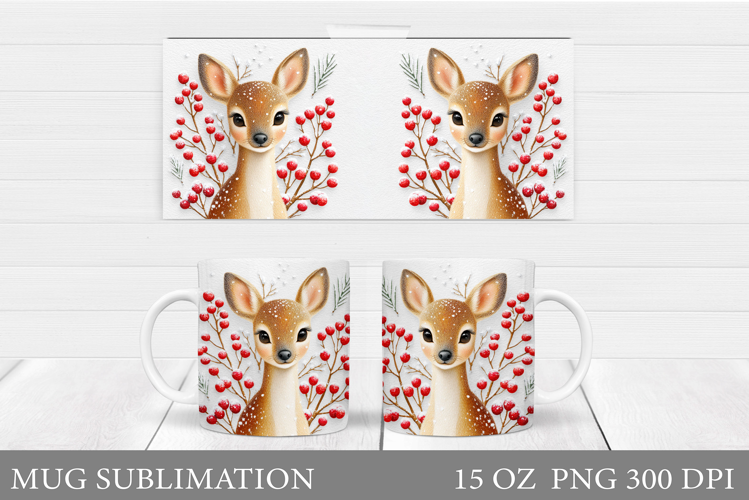 Christmas Deer Mug Design. Cute Deer Mug Sublimation