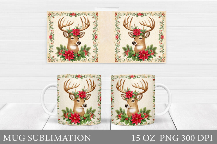 Reindeer Mug Wrap Design. Christmas Mug Sublimation example image 1