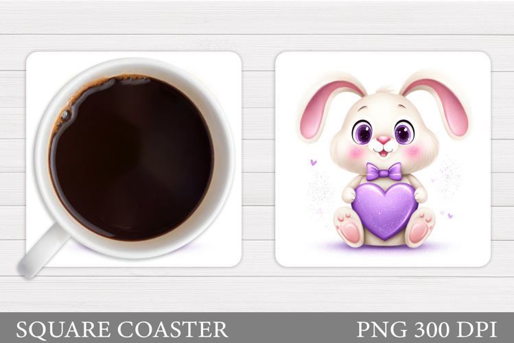 Valentines Bunny Coaster. Cute Bunny Coaster Sublimation