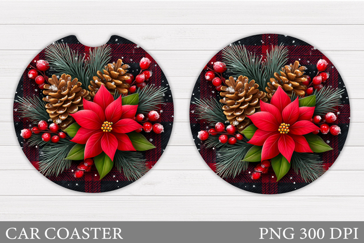 Poinsettia Car Coaster Design. Christmas Car Coaster