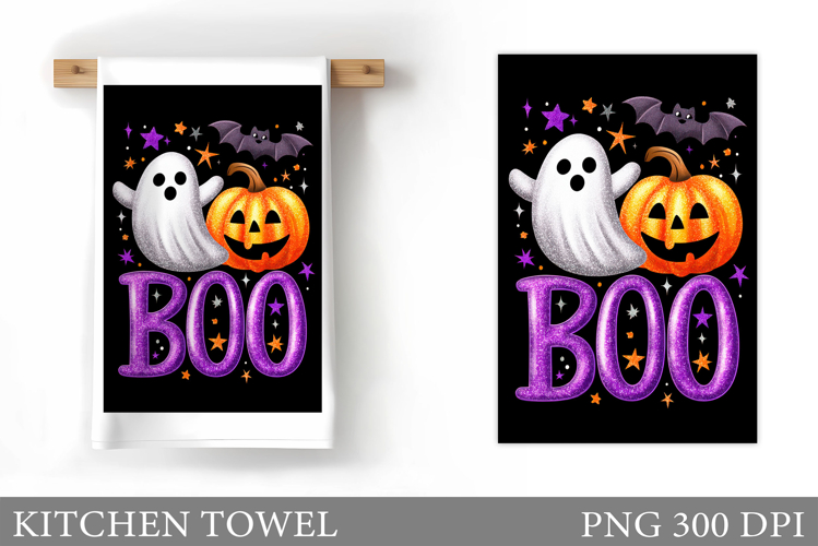 Boo Kitchen Towel Sublimation. Halloween Kitchen Towel