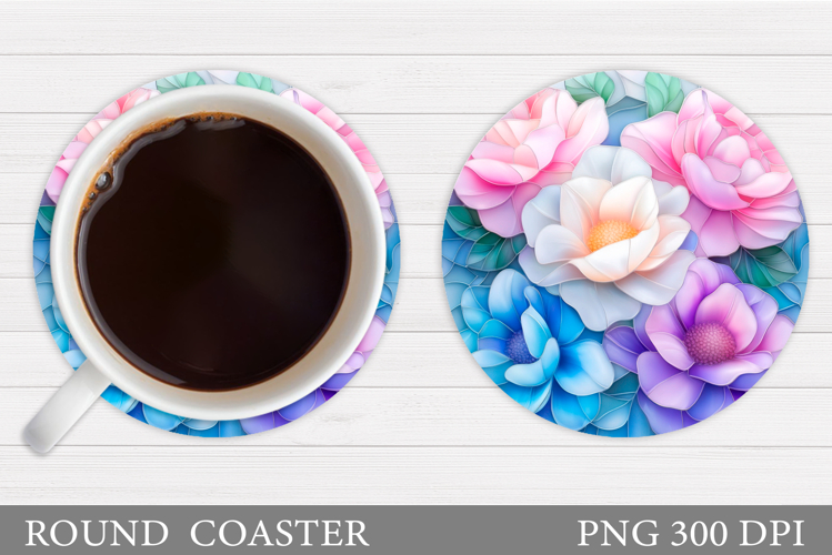 Flowers Coaster Sublimation. Floral Coaster Design