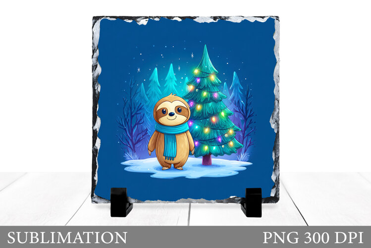 Christmas Sloth Sublimation. Christmas Sloth Slate Design example image 1
