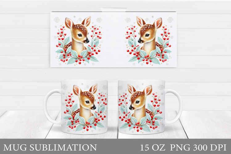 Christmas Deer Mug Design. Cute Deer Mug Sublimation
