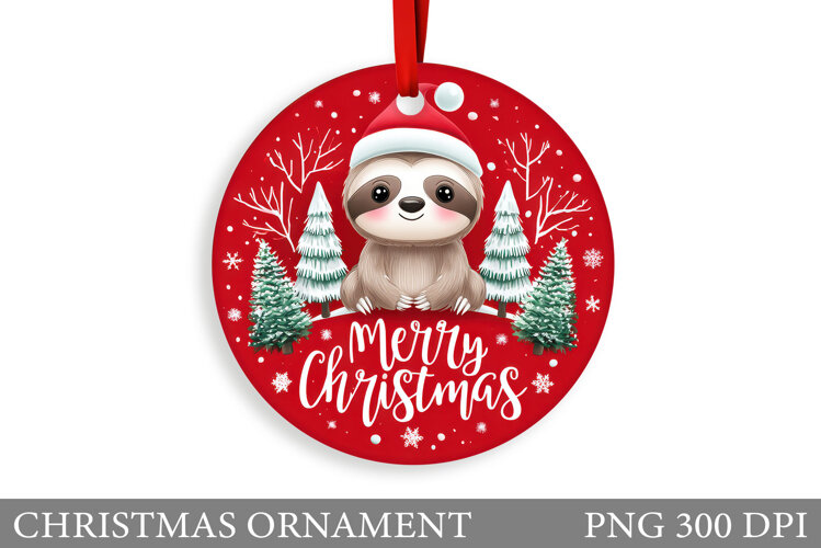 Cute Sloth Christmas Ornament. Christmas Sloth Sublimation example image 1