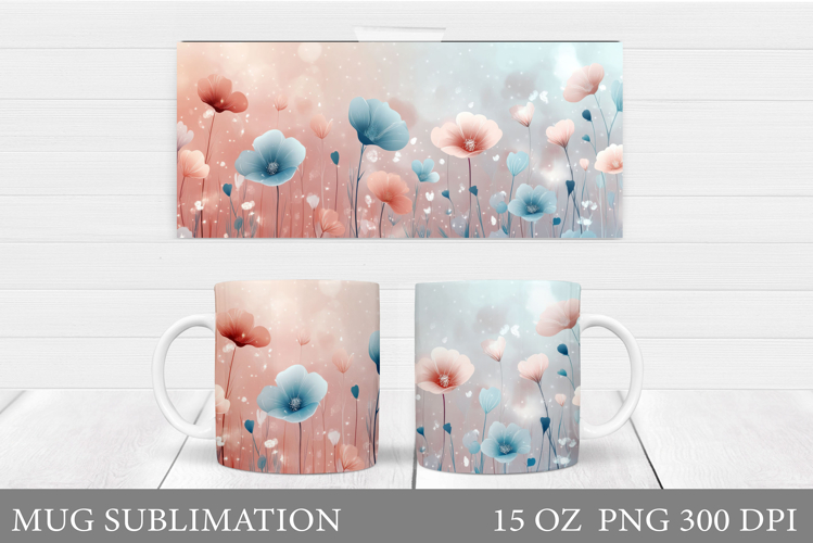 Flowers Mug Sublimation. Floral Mug Wrap Design