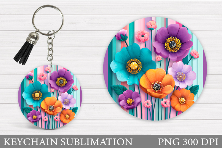 Flowers Keychain Design. Floral Keychain Sublimation