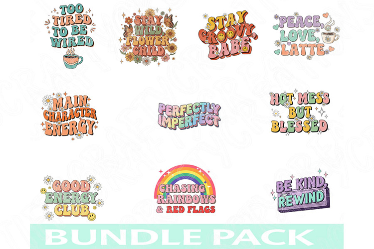 Retro Quote Png Bundle, Whimsical Positive Saying