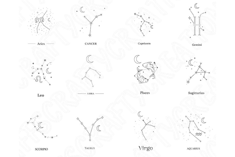 Minimalist Zodiac Constellation Png Bundle, Astrology Line