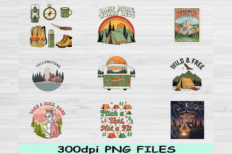 Retro Camping PNG Bundle, National Park Inspired Designs